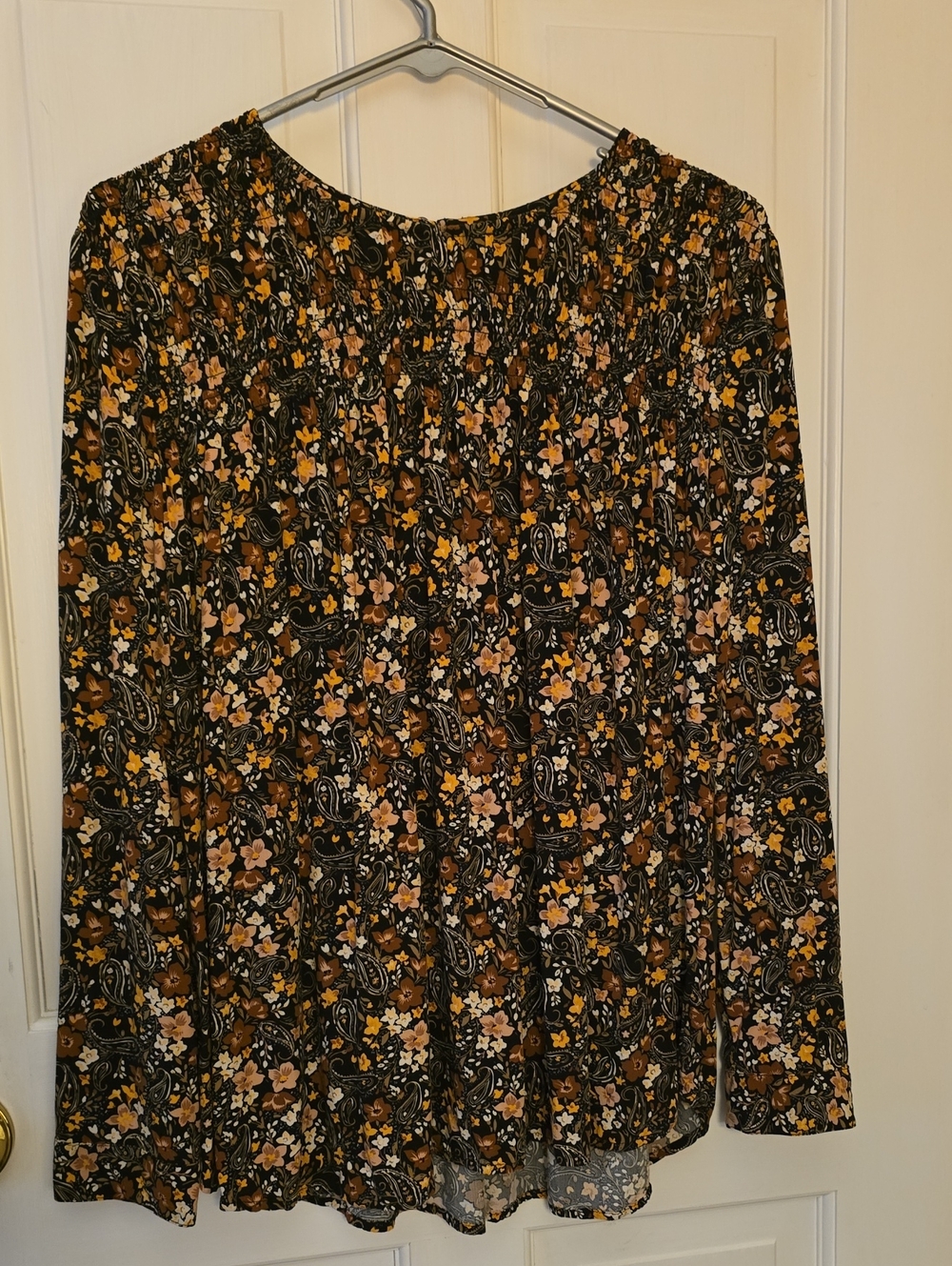 J. Jill Black Floral And Paisley Long-Sleeve Smocked Peasant Top